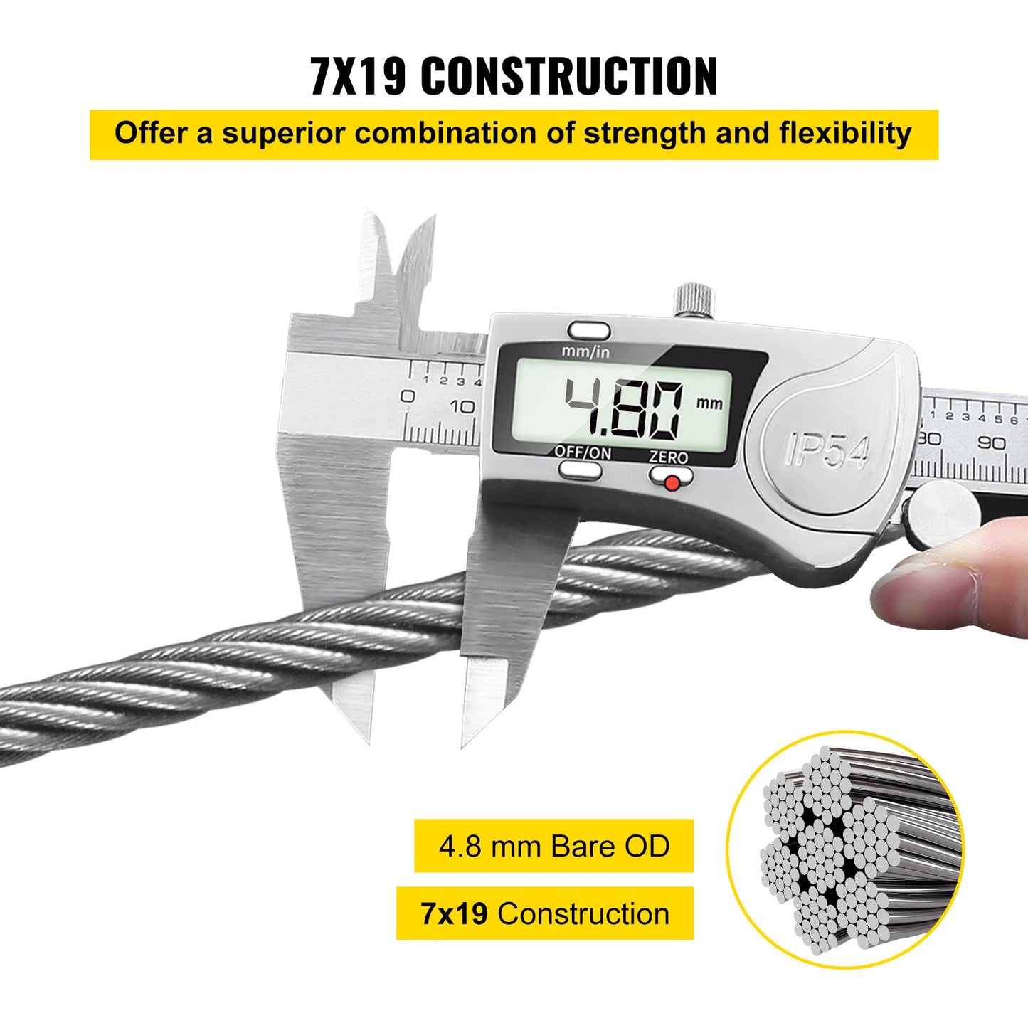 304 Stainless Steel Wire Rope Cable, 3/16", 7x19, 250 ft reel
