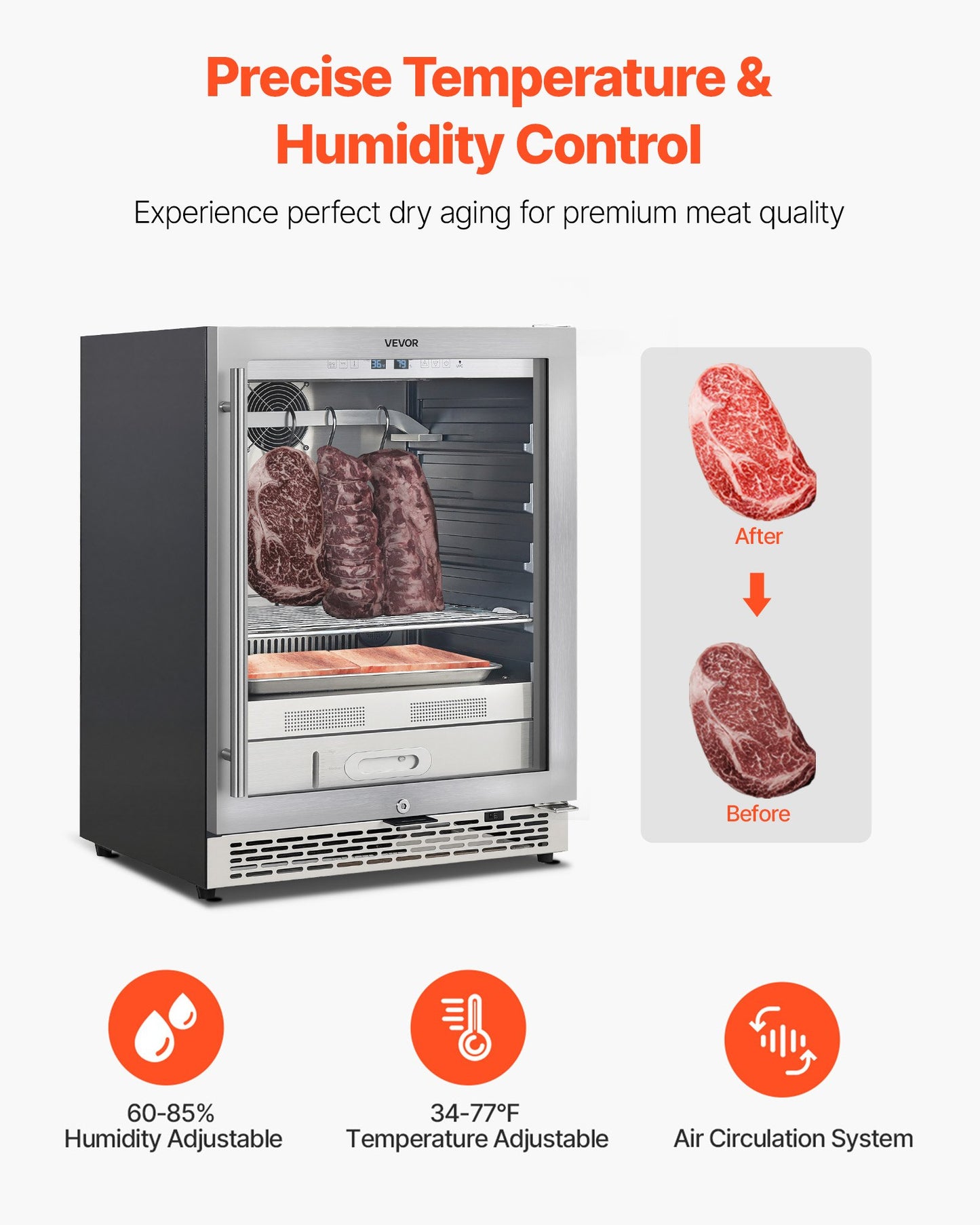99 LBS Dry Aging Fridge for Steaks, Dry Ager Refrigerator for Meat with Precise Temperature & Humidity Control, Freestanding & Under Counter Beef Aging Machine for Home Kitchen Restaurant Hotel