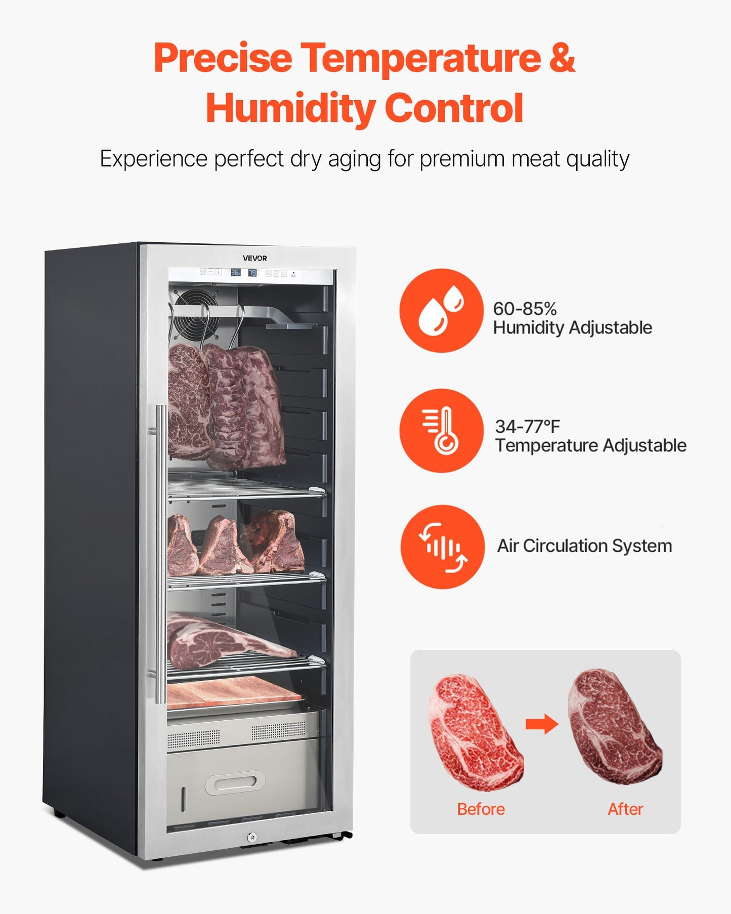 232 LBS Dry Aging Fridge for Steaks, Dry Ager Refrigerator for Meat with Precise Temperature & Humidity Control, Freestanding Beef Aging Machine Refrigerator for Home Kitchen Restaurant Hotel