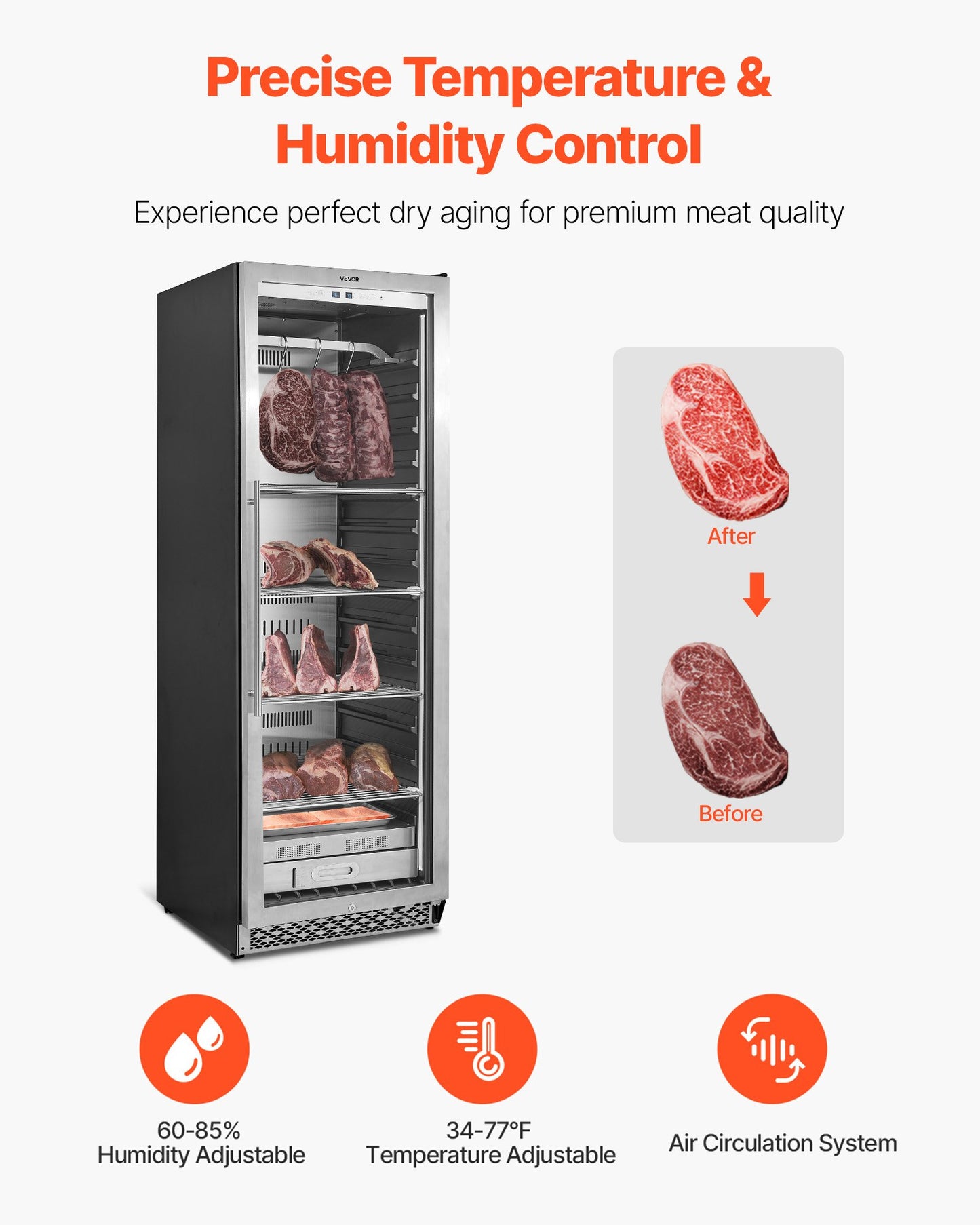 298 LBS Dry Aging Fridge for Steaks, Dry Ager Refrigerator for Meat with Precise Temperature & Humidity Control, Freestanding & Built-in Beef Aging Machine for Home Kitchen Restaurant Hotel
