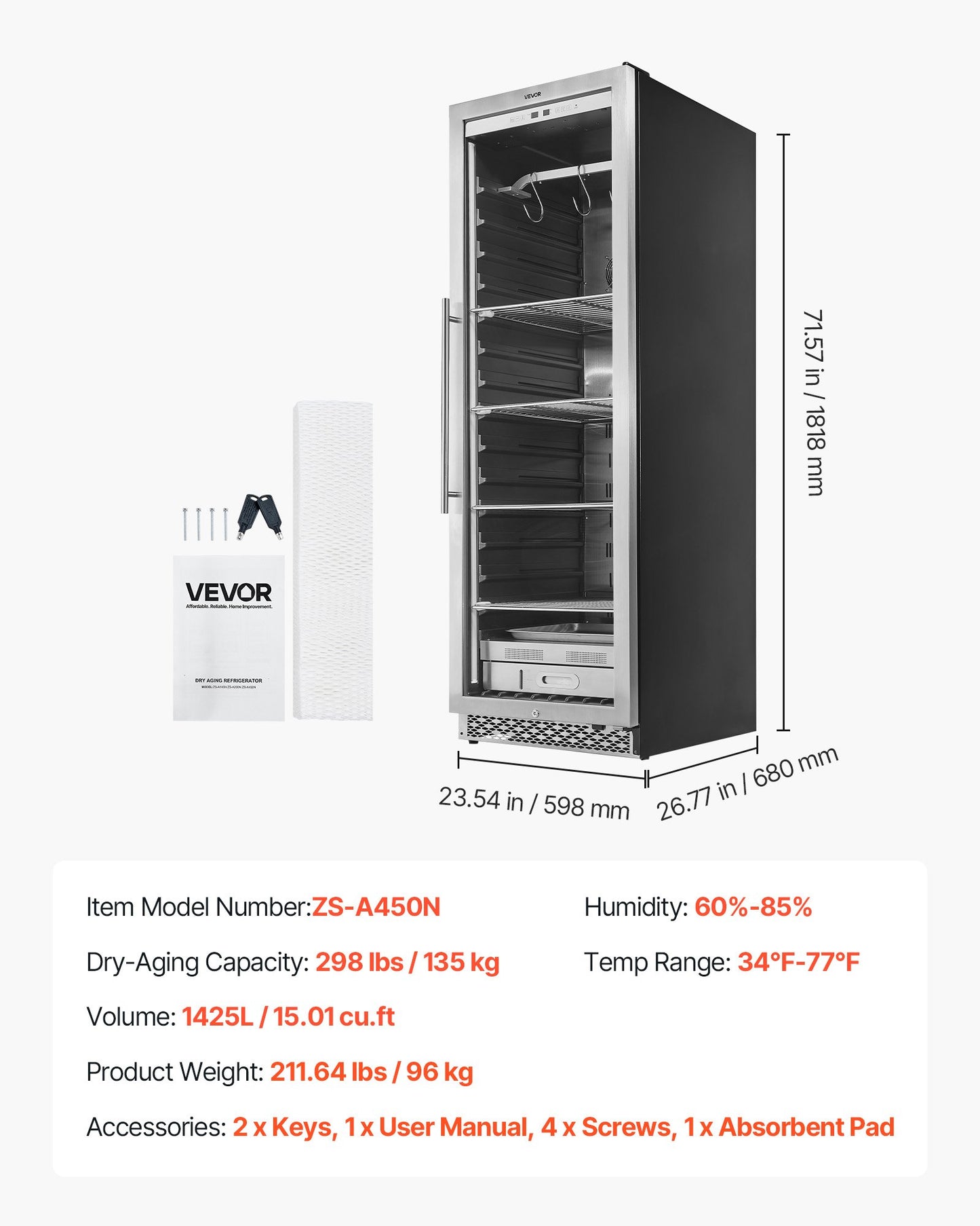 298 LBS Dry Aging Fridge for Steaks, Dry Ager Refrigerator for Meat with Precise Temperature & Humidity Control, Freestanding & Built-in Beef Aging Machine for Home Kitchen Restaurant Hotel