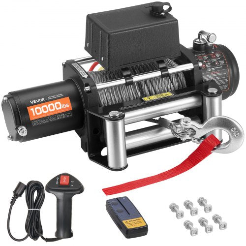 Electric Winch, 10000 lbs Load Capacity, 12V DC Truck Winch with Φ21/64 in x 65 ft Steel Rope, Wireless & Wired Remote Control, IP55 Waterproof for Towing SUV Jeep Trailer Boat Off-Road Vehicle