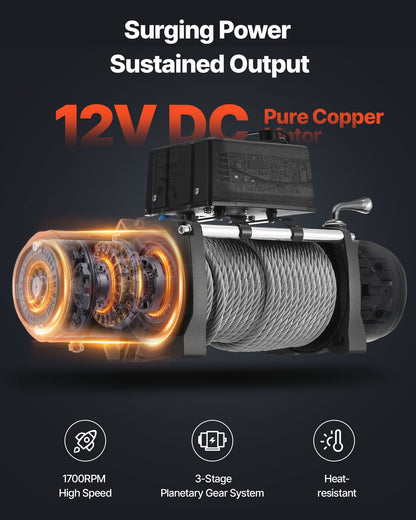 Electric Winch, 10000 lbs Load Capacity, 12V DC Truck Winch with Φ21/64 in x 65 ft Steel Rope, Wireless & Wired Remote Control, IP55 Waterproof for Towing SUV Jeep Trailer Boat Off-Road Vehicle
