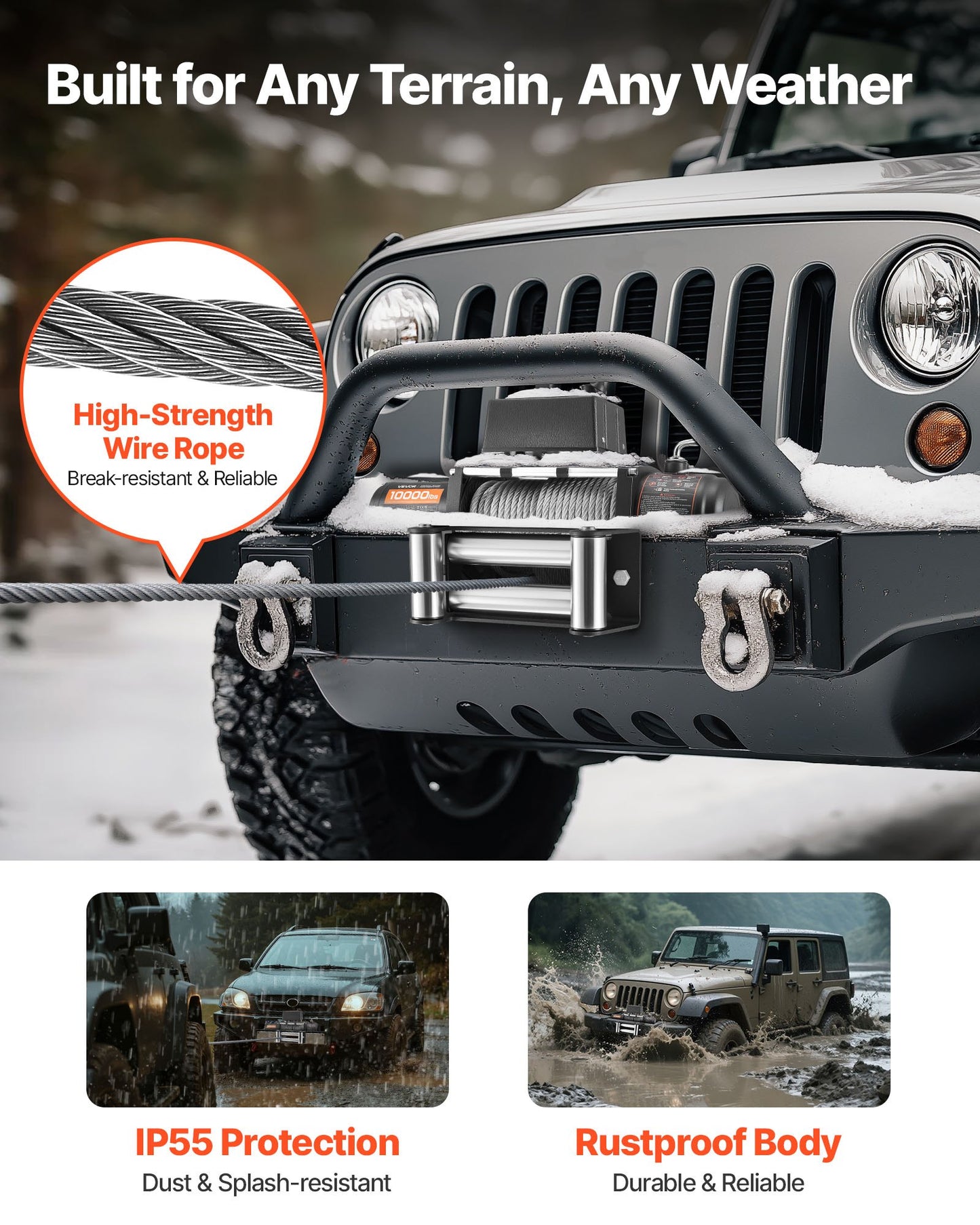 Electric Winch, 10000 lbs Load Capacity, 12V DC Truck Winch with Φ21/64 in x 65 ft Steel Rope, Wireless & Wired Remote Control, IP55 Waterproof for Towing SUV Jeep Trailer Boat Off-Road Vehicle