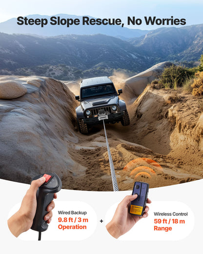 Electric Winch, 10000 lbs Load Capacity, 12V DC Truck Winch with Φ21/64 in x 65 ft Steel Rope, Wireless & Wired Remote Control, IP55 Waterproof for Towing SUV Jeep Trailer Boat Off-Road Vehicle