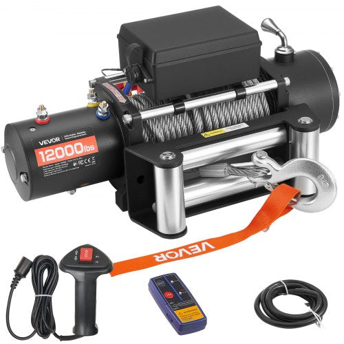 Electric Winch, 12000 lbs Load Capacity, 12V DC Truck Winch with Φ0.36 in x 80 ft Steel Rope, Wireless & Wired Remote Control, IP55 Waterproof for Towing SUV Jeep Trailer Boat Off-Road Vehicle