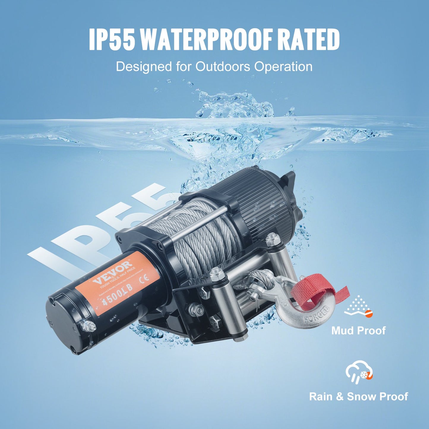 Electric Winch, 12V 4500 lb Load Capacity Steel Rope Winch, IP55 1/4” x 39ft ATV UTV Winch with Wireless Handheld Remote &amp; 4-Way Fairlead for Towing Jeep Off-Road SUV Truck Car Trailer Boat