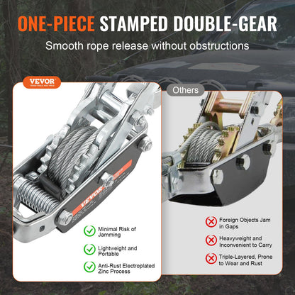 Come Along Winch, 5 Ton (11,023 lbs) Pulling Capacity, 11.5 ft Steel Cable, 3 Hooks, Powerful Dual Gear Ratchet Tool, Vehicle Lift Cable Puller Ideal for Vehicle Recovery