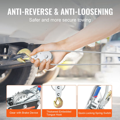 Come Along Winch, 5 Ton (11,023 lbs) Pulling Capacity, 11.5 ft Steel Cable, 3 Hooks, Powerful Dual Gear Ratchet Tool, Vehicle Lift Cable Puller Ideal for Vehicle Recovery