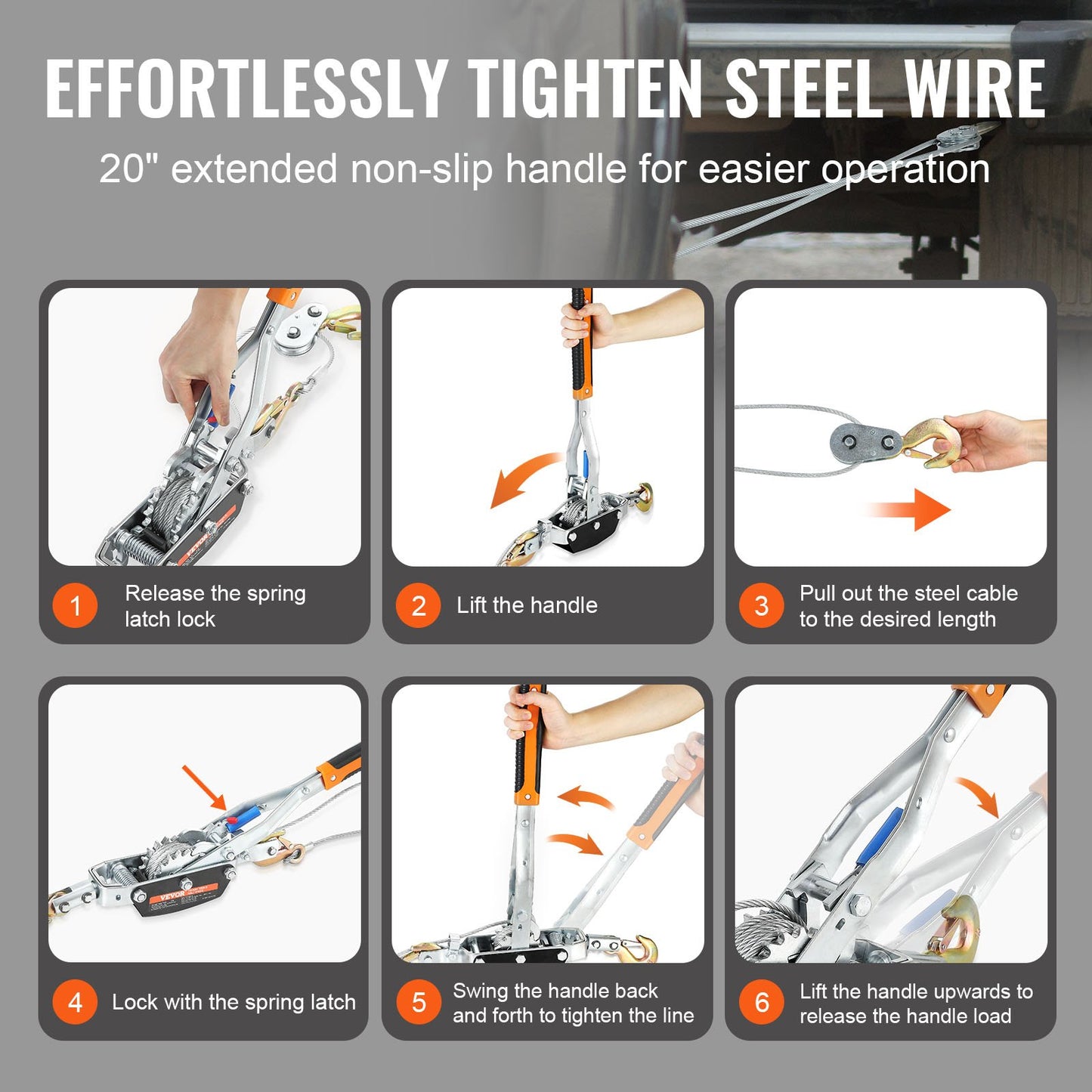 Come Along Winch, 5 Ton (11,023 lbs) Pulling Capacity, 11.5 ft Steel Cable, 3 Hooks, Powerful Dual Gear Ratchet Tool, Vehicle Lift Cable Puller Ideal for Vehicle Recovery