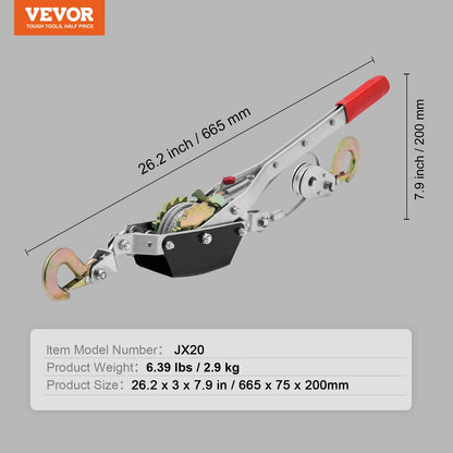 Come Along Winch, 2 Ton (4,409 lbs) Pulling Capacity, 12 ft Steel Cable, 2 Hooks, Heavy Duty Ratchet Power Puller Tool with Dual Gears, Automotive Hoist Cable Puller Ideal for Vehicle Rescue