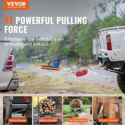 Power Puller Come Along Winde, 4 Tonnen, 8818 lbs, Hochleistungs-Zughebezeug, 3 Haken