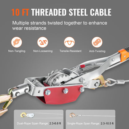 Power Puller Come Along Winde, 4 Tonnen, 8818 lbs, Hochleistungs-Zughebezeug, 3 Haken