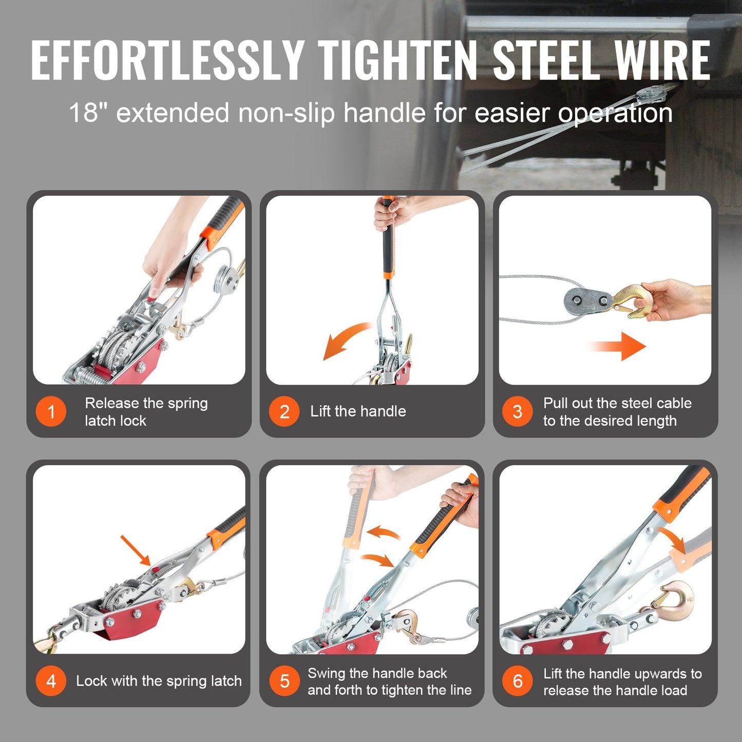 Power Puller Come Along Winde, 4 Tonnen, 8818 lbs, Hochleistungs-Zughebezeug, 3 Haken