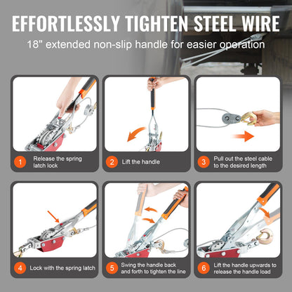 Power Puller Come Along Winde, 4 Tonnen, 8818 lbs, Hochleistungs-Zughebezeug, 3 Haken