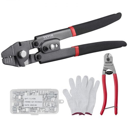 Wire Rope Crimping Tool and Cutter Up To 2.2mm Wire Cable Crimps, 1/64" - 3/32" Crimping Loop Sleeve Kit and 160pcs Aluminum Buckles, Fishing Crimping Tool Wire Rope Thimbles Kit