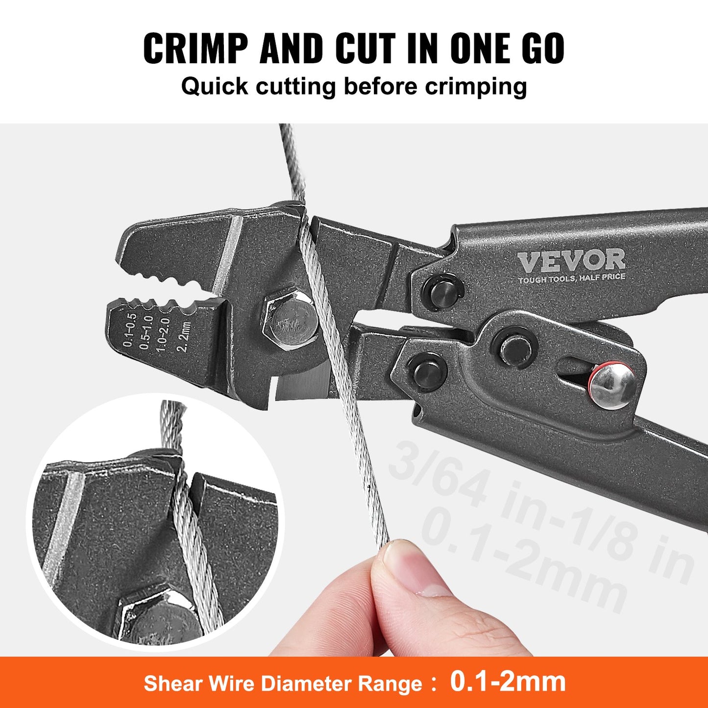 Wire Rope Crimping Tool and Cutter Up To 2.2mm Wire Cable Crimps, 1/64" - 3/32" Crimping Loop Sleeve Kit and 160pcs Aluminum Buckles, Fishing Crimping Tool Wire Rope Thimbles Kit