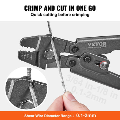 Wire Rope Crimping Tool and Cutter Up To 2.2mm Wire Cable Crimps, 1/64" - 3/32" Crimping Loop Sleeve Kit and 160pcs Aluminum Buckles, Fishing Crimping Tool Wire Rope Thimbles Kit