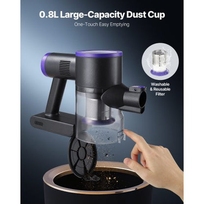 Sladdlös Dammsugare, 25KPA Max Kraftfull Sugkraft, Uppladdningsbar Anti-Tangle Stick Dammsugare med Dammkopp, Lätt Handhållen Dammsugare med 35 minuters Drifttid för Hem, Mattor, Djurhår, Hårda Golv |  EU