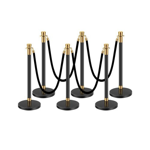 Stanchions and Velvet Ropes, 6 Pcs Crowd Control Barriers with 4 Black Velvet Ropes, Stainless Steel Stanchion Post Queue with Sand Injection Hollow Base for Theater, Wedding, Party Supplies