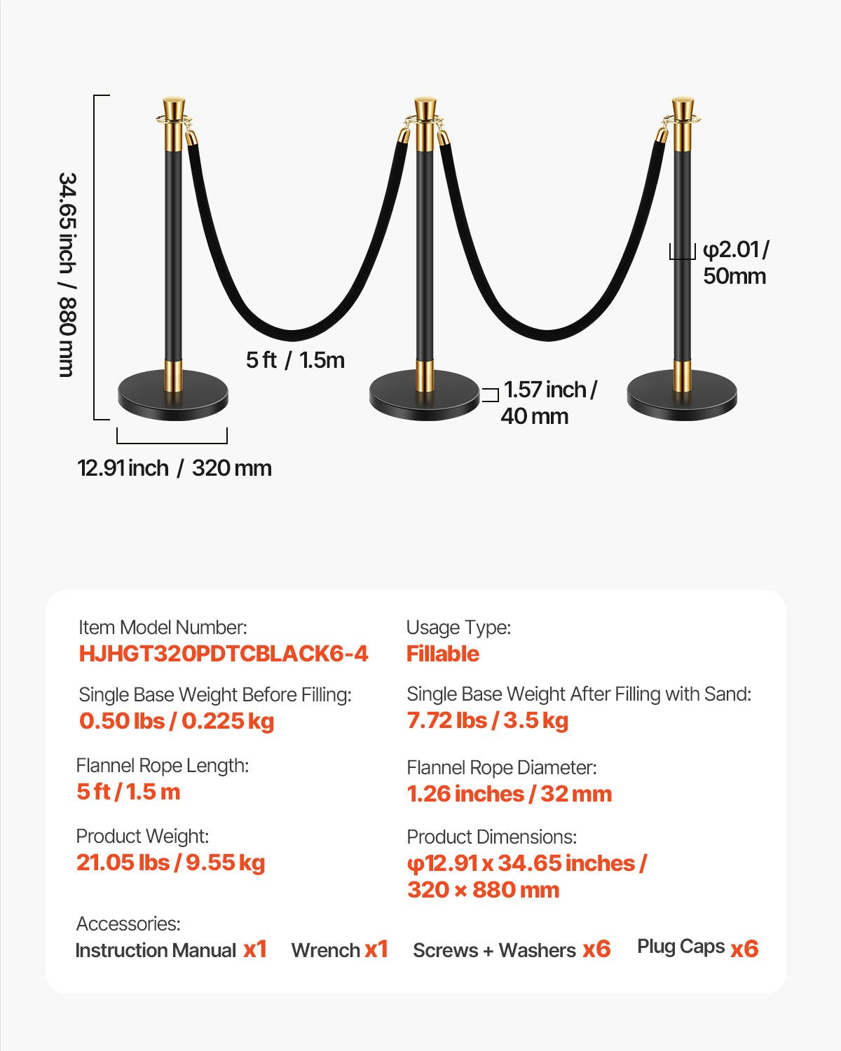 Stanchions and Velvet Ropes, 6 Pcs Crowd Control Barriers with 4 Black Velvet Ropes, Stainless Steel Stanchion Post Queue with Sand Injection Hollow Base for Theater, Wedding, Party Supplies