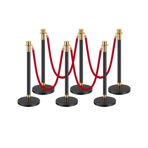 Stanchions and Velvet Ropes, 6 Pcs Crowd Control Barriers with 4 Red Velvet Ropes, Stainless Steel Stanchion Post Queue with Sand Injection Hollow Base for Theater, Wedding, Party Supplies