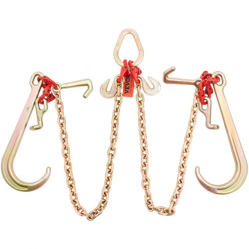 V-Chain Bridle, 9620 lbs Working Load Limit, 5/16'' x 3' G80 Tow Chain with RTJ Cluster Hooks, DOT Certified, Galvanized Coating Manganese Steel & D-Shackle, for Lifting & Moving Activities