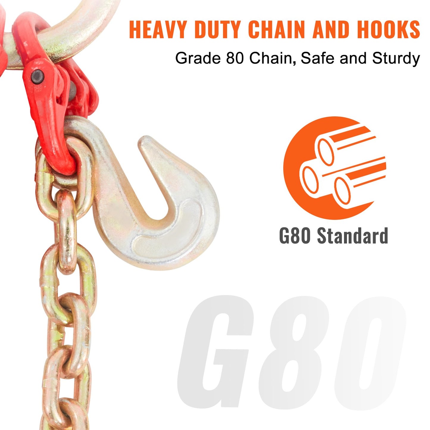 V-Chain Bridle, 9620 lbs Working Load Limit, 5/16'' x 3' G80 Tow Chain with RTJ Cluster Hooks, DOT Certified, Galvanized Coating Manganese Steel & D-Shackle, for Lifting & Moving Activities