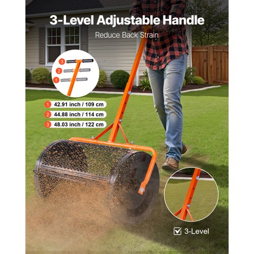 Kompostspridare, 24 tum bred torvmossspridare med T-format handtag, 3 höjdjusterbar, pulverlackerad ståltorvvals, kraftiga gräsfröspridare för plantering och sådd |  EU