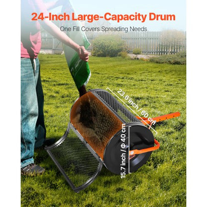 Kompostspridare, 24 tum bred torvmossspridare med T-format handtag, 3 höjdjusterbar, pulverlackerad ståltorvvals, kraftiga gräsfröspridare för plantering och sådd |  EU