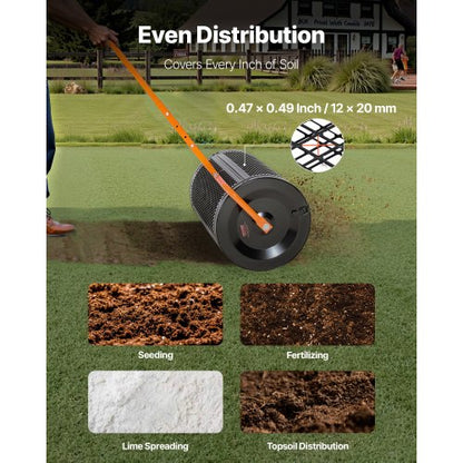Kompostspridare, 24 tum bred torvmossspridare med T-format handtag, 3 höjdjusterbar, pulverlackerad ståltorvvals, kraftiga gräsfröspridare för plantering och sådd |  EU