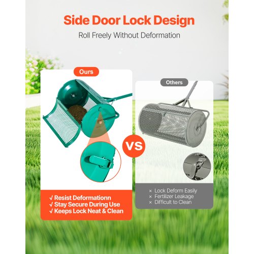 Kompostspridare, 60 cm bred torvmossspridare med tryck-/draghandtag, justerbar i 4 höjder, pulverlackerad ståltorvvält för trädgårdsbruk, kraftiga gräsfröspridare för plantering och sådd |  EU