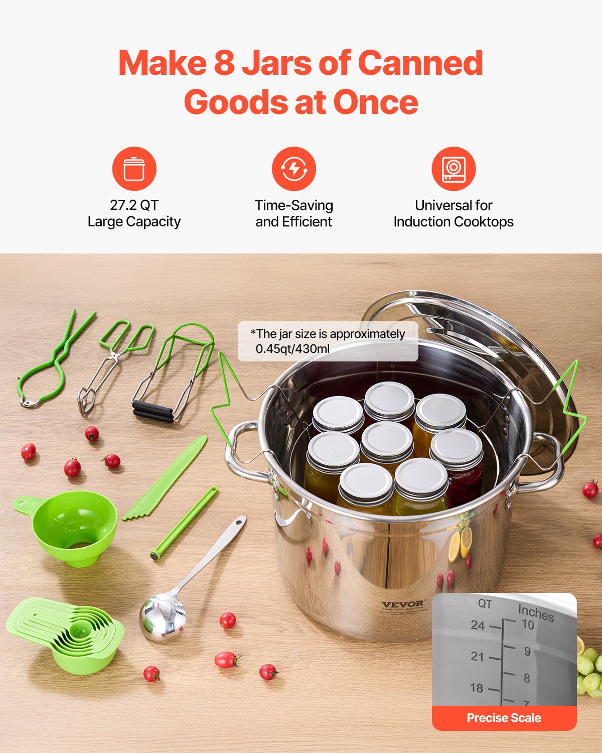 Canning Supplies Starter Kit, 11 Pieces Stainless Steel Water Bath Canning Kit for Beginners, Canning Tools Set: Pot, Rack, Lid, Ladle, Funnel, Tongs, Jar Lifter, Wrench, Measuring Cup