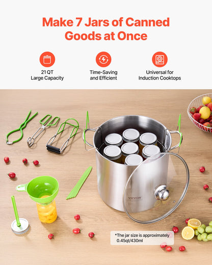 Canning Supplies Starter Kit, 9 Pieces Stainless Steel Water Bath Canning Kit for Beginners, Canning Tools Set: Pot, Rack, Lid, Funnel, Tongs, Jar Lifter, Wrench, Magnetic Wand, Bubble Propper