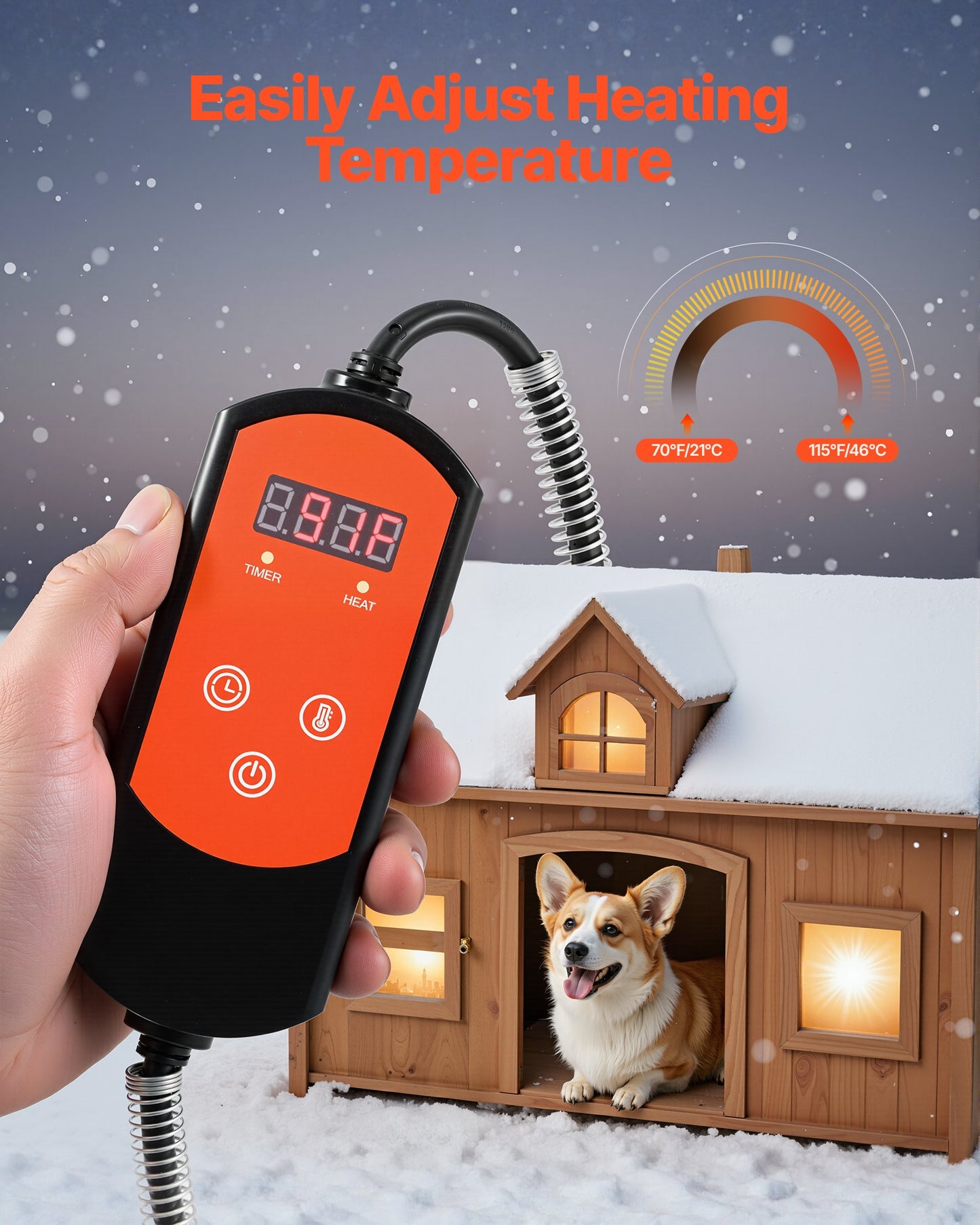Dog House Heater, 800W Pet Heater House with Overheat Protection, Adjustable Temperature & 24H Timer, Portable Electric Warmer with Anti-Bite Metal Material, Lightweight Chicken Coops Heated