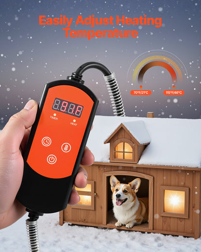 Dog House Heater, 800W Pet Heater House with Overheat Protection, Adjustable Temperature & 24H Timer, Portable Electric Warmer with Anti-Bite Metal Material, Lightweight Chicken Coops Heated