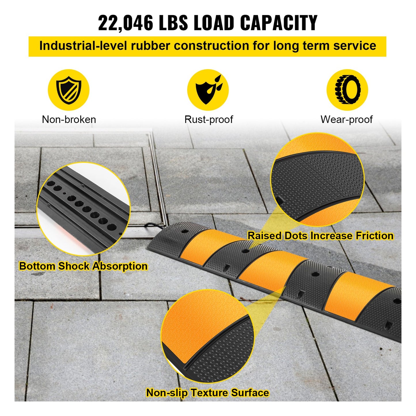 2pcs 6 Feet Rubber Speed Bump Driveway Modular Heavy Duty Speed Bumps 72.4 x 12 x 2.4 Inch Cable Protector Ramp for Garage Gravel Roads Asphalt Concrete