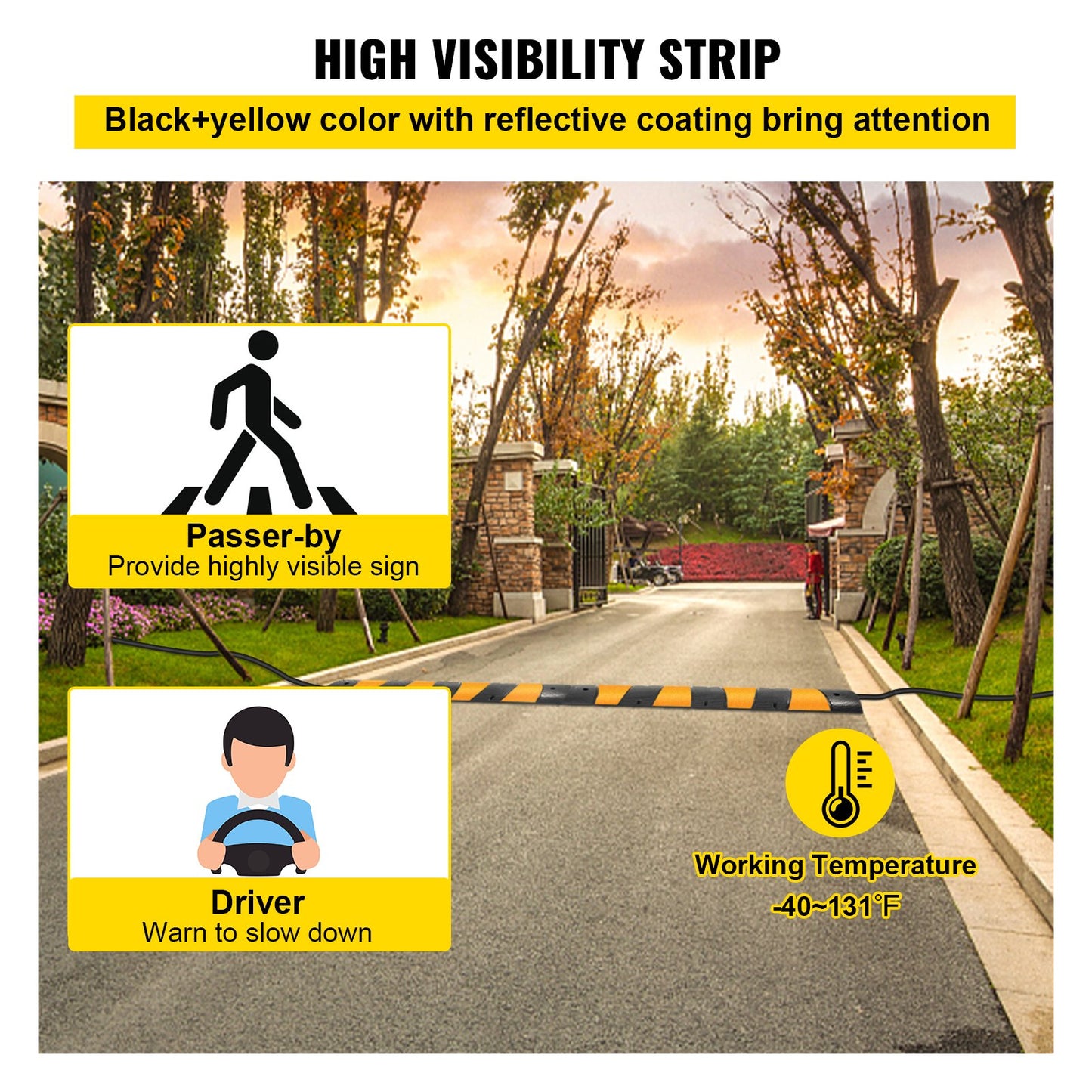 2pcs 6 Feet Rubber Speed Bump Driveway Modular Heavy Duty Speed Bumps 72.4 x 12 x 2.4 Inch Cable Protector Ramp for Garage Gravel Roads Asphalt Concrete