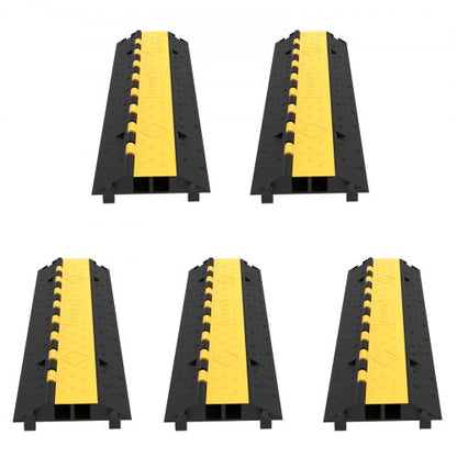 5-Set Rubber Cable Guard, Dual-Channel, Durable 66,000 lbs Capacity, Wire & Hose Protection Speed Bump for Driveways (2-Channel, 5 Sets-66,000 lbs)