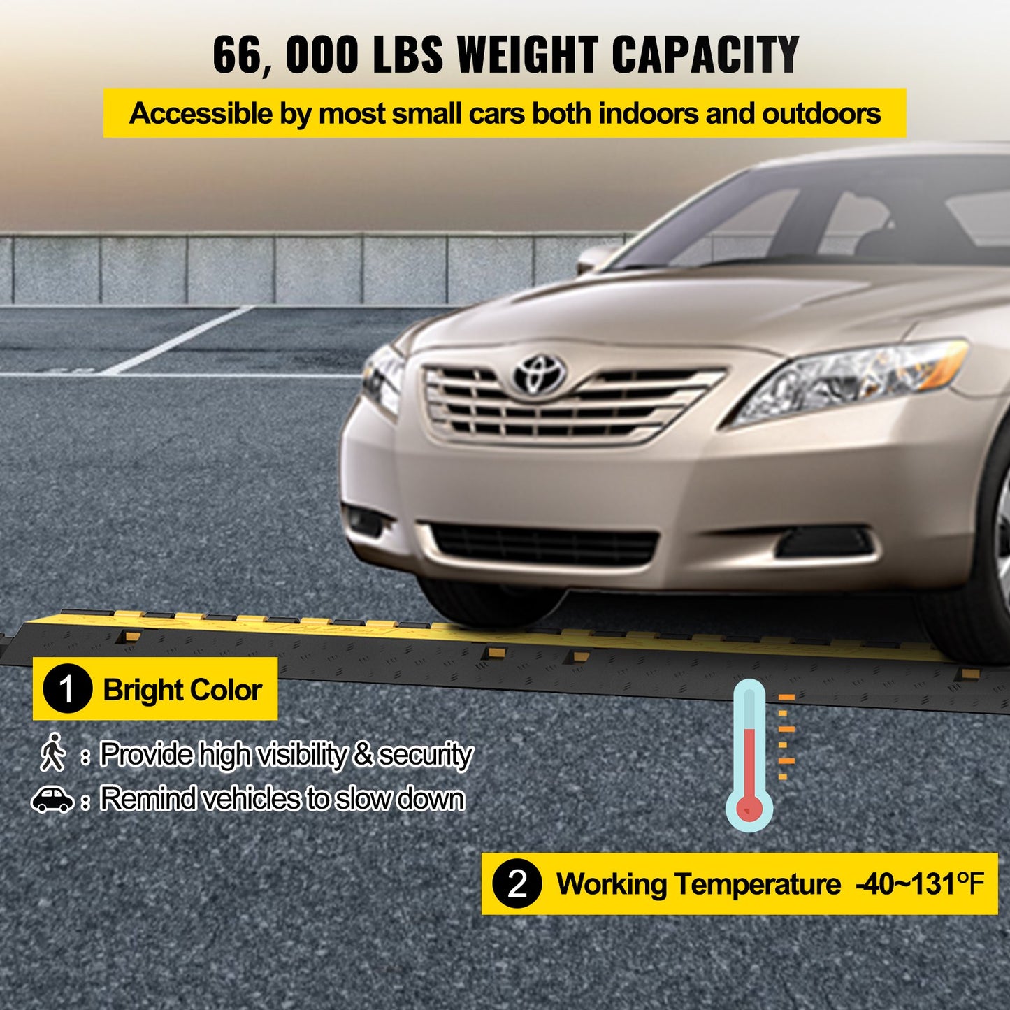 5-Set Rubber Cable Guard, Dual-Channel, Durable 66,000 lbs Capacity, Wire & Hose Protection Speed Bump for Driveways (2-Channel, 5 Sets-66,000 lbs)