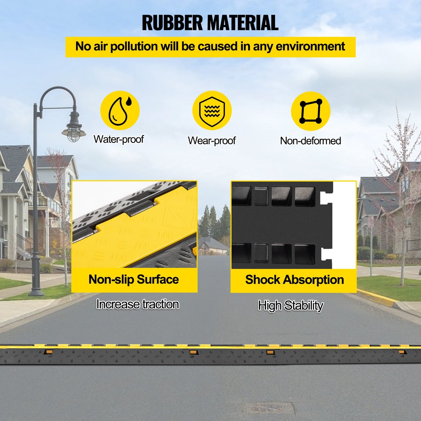 5-Set Rubber Cable Guard, Dual-Channel, Durable 66,000 lbs Capacity, Wire & Hose Protection Speed Bump for Driveways (2-Channel, 5 Sets-66,000 lbs)