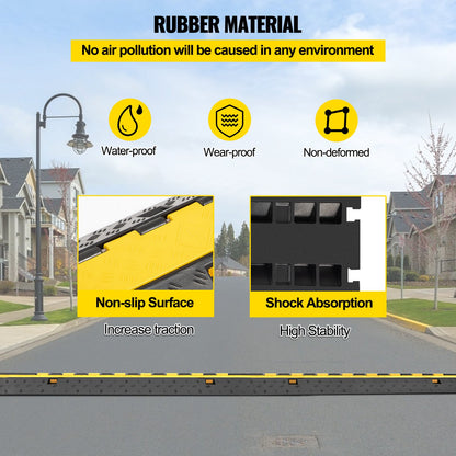 5-Set Rubber Cable Guard, Dual-Channel, Durable 66,000 lbs Capacity, Wire & Hose Protection Speed Bump for Driveways (2-Channel, 5 Sets-66,000 lbs)
