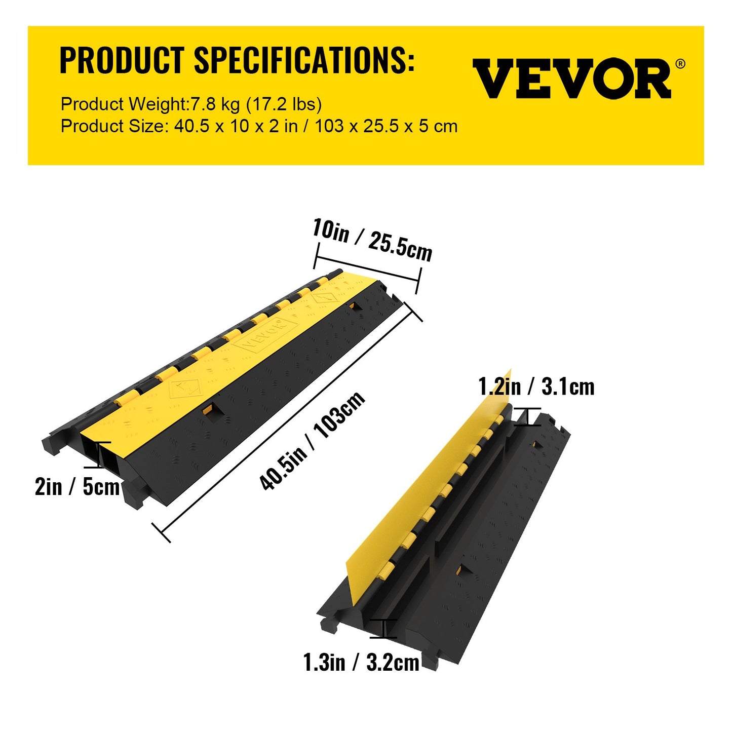 5-Set Rubber Cable Guard, Dual-Channel, Durable 66,000 lbs Capacity, Wire & Hose Protection Speed Bump for Driveways (2-Channel, 5 Sets-66,000 lbs)
