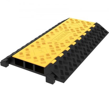 Rubber Cable Guard, 3-Channel, 2 x 2.3 in - Durable Cord Protection Ramp for Driveways, 6600 lbs Capacity