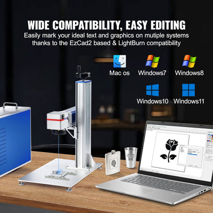 Fiber Laser Marking Machine, 30W Compatible with LightBurn, Fiber Laser Engraving Marking Machine with 5.9" x 5.9" Working Area, Solid State Fiber Laser Engraver for Aluminum Steel Jewelry Gold
