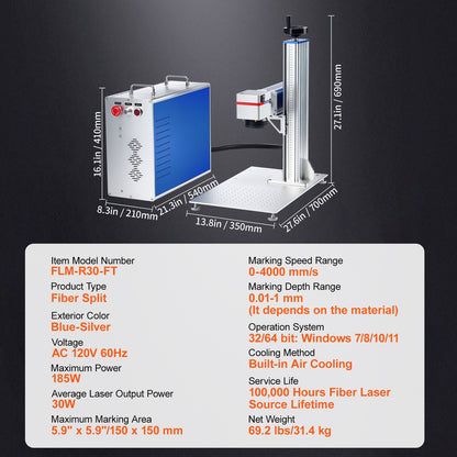 Fiber Laser Marking Machine 30W LightBurn compatible fiber laser engraver