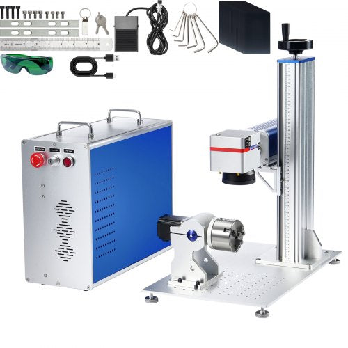 Fiber Laser Marking Machine, 100W Compatible with LightBurn, MOPA Color Fiber Laser Engraver, 6.9" x 6.9" Working Area with Rotary Axis, Solid State Laser Machine for Aluminum Steel Jewelry Gold