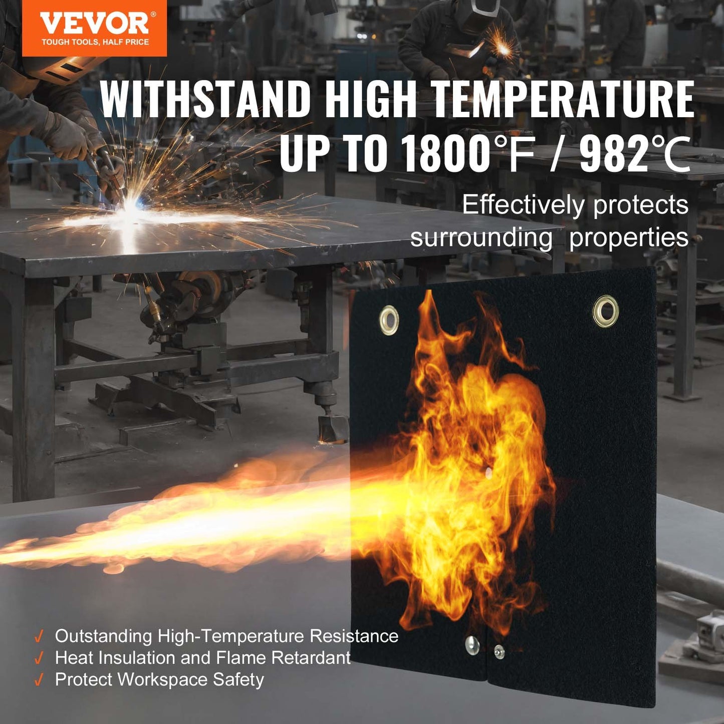 Schweißdecke, 30,5 x 30,5 cm, Kohlefaser-Hitzeschild-Schweißmatte, bis zu 1800 °F hitzebeständig, flammhemmendes Pad, Sanitärloch, Propanbrenner, Lötpad mit Metallösen für Kupferrohre