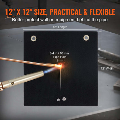 Schweißdecke, 30,5 x 30,5 cm, Kohlefaser-Hitzeschild-Schweißmatte, bis zu 1800 °F hitzebeständig, flammhemmendes Pad, Sanitärloch, Propanbrenner, Lötpad mit Metallösen für Kupferrohre