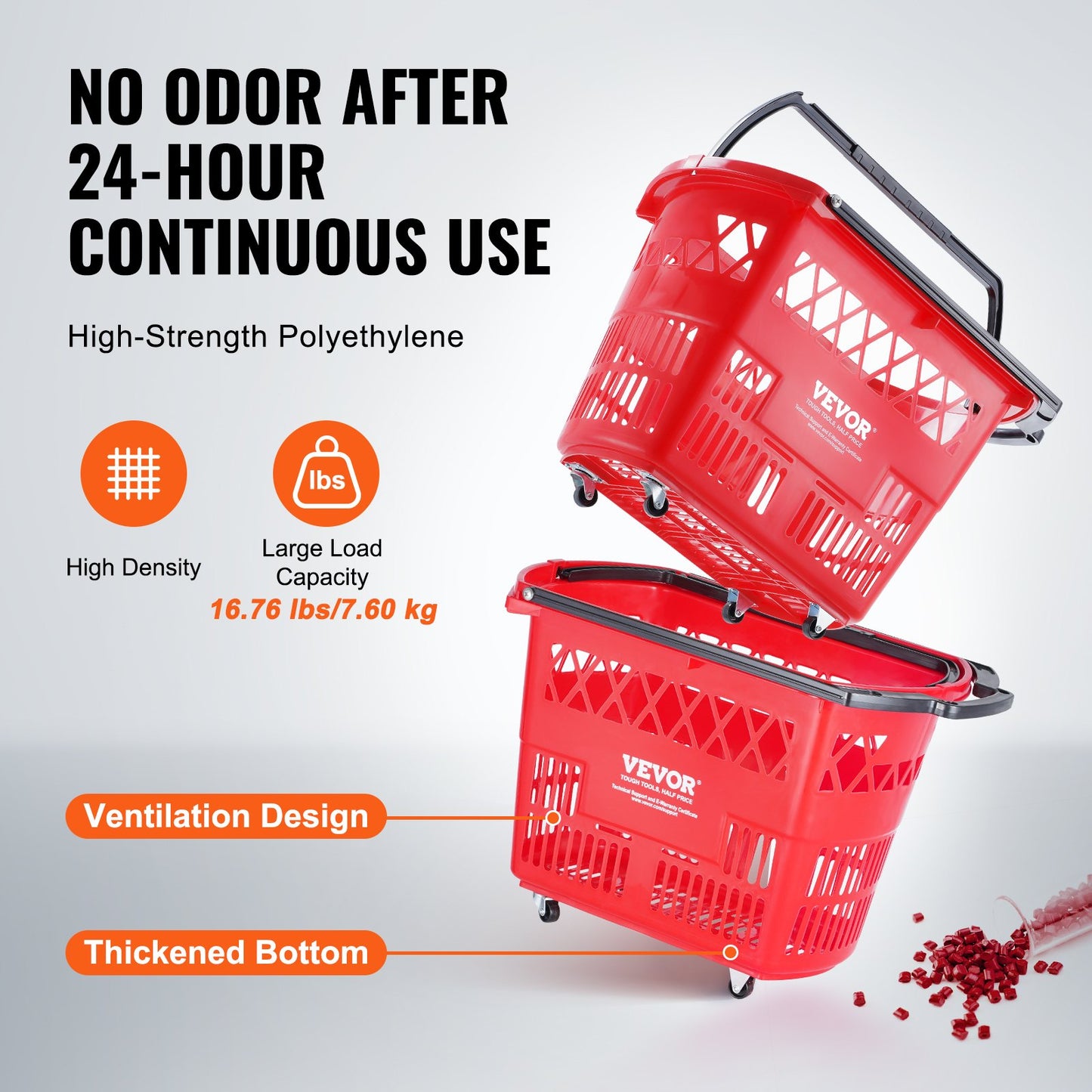 Plast Rullande Shoppingvagn Korg På Hjul 6PCS 39L med Handtag Röd